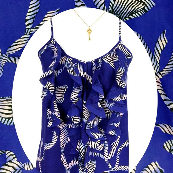 Rebecca Taylor Bow Print Ruffle Silk Tank Top  Sz 4 - Picture 16 of 16